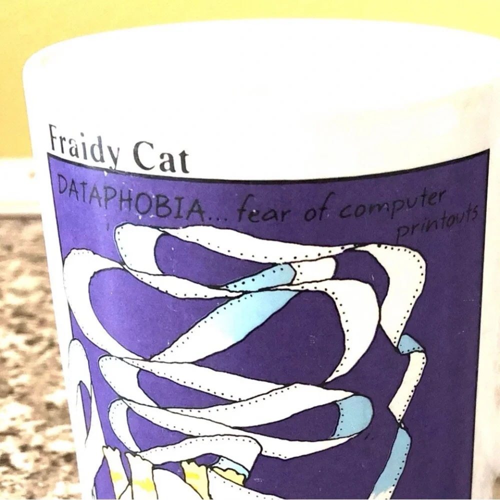 Hallmark mug funny computers cats coffee tea Fraidy afraid programs printouts - Picture 4 of 9